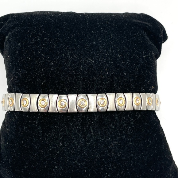 Vintager Speidel Stainless Steel 14KGP CZ Stretch Expansion Bracelet - Picture 1 of 7